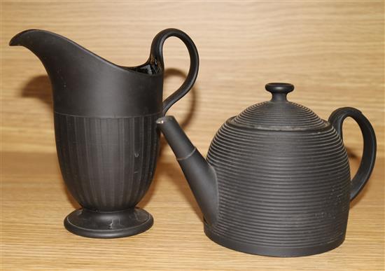 A black basalt teapot and a jug, possibly Turner
